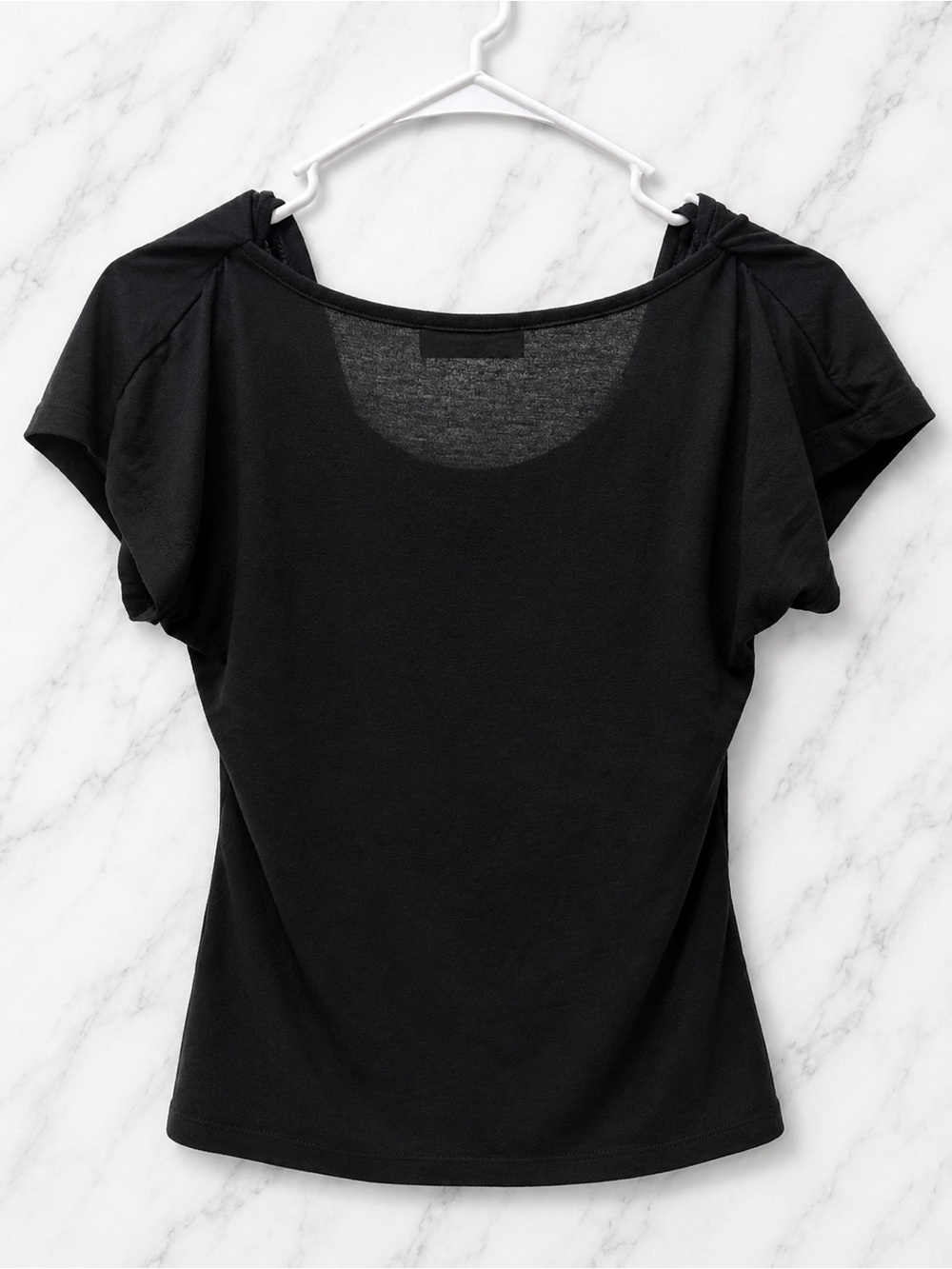 VENUS Draped Cowl Neck Sequin Accent Top Black Silver Evening Party | Small - Picture 2 of 2